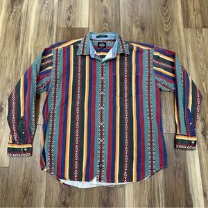 Vintage 90s Dockers 100% Cotton Geometric Striped Button Up Shirt, Large